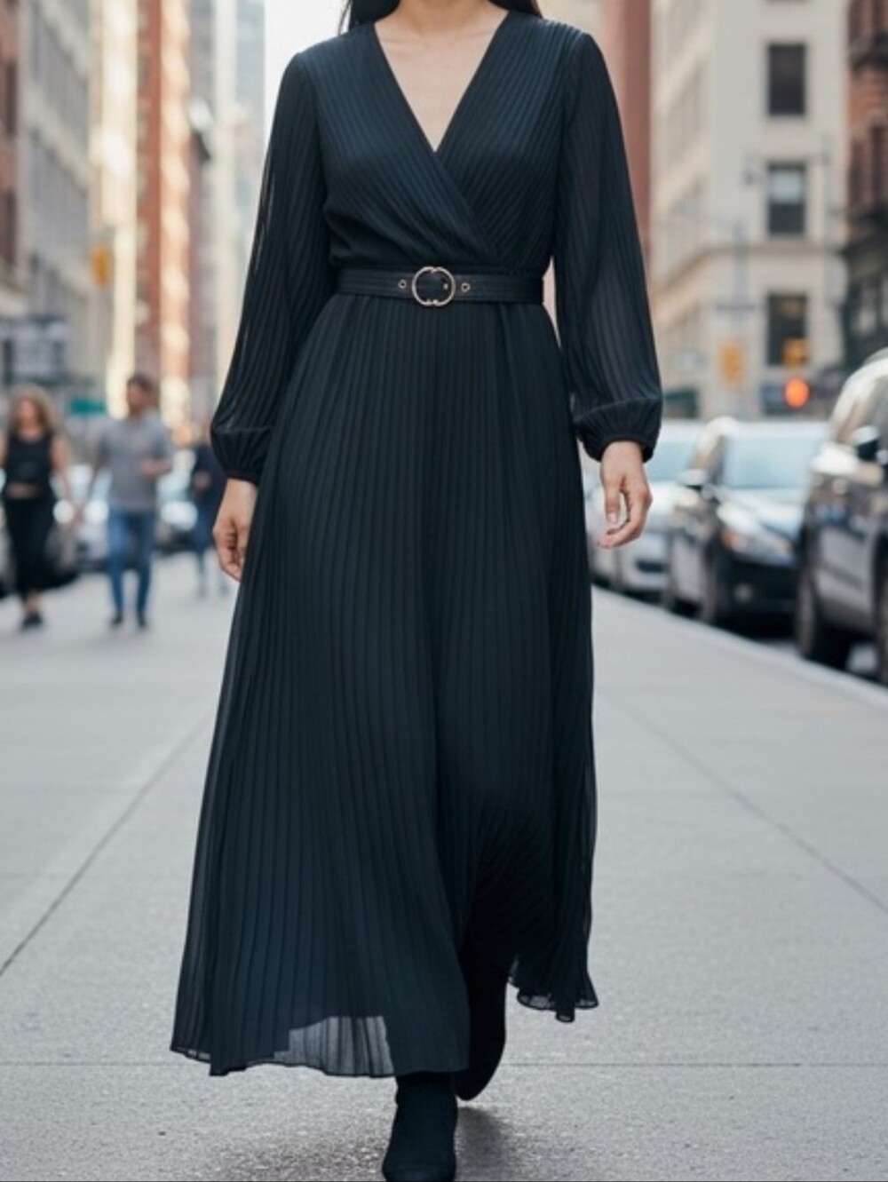 NWT Zara Surplice Maxi Dress Long Sleeve Faux Wrap V-Neck Sz S BOHO MINIMALIST